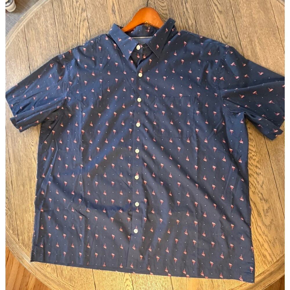 Van Heusen Never Tuck Navy Flamingo Dot Men's Casual Button Down Shirt Size 2XL